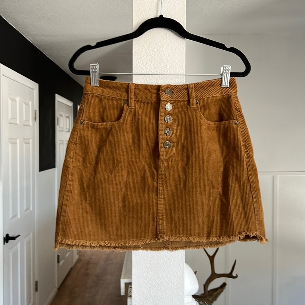 indigo rein brown corduroy mini skirt button fly size 5/26 waist
